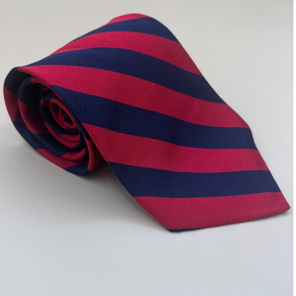 Savile Row Silk Necktie Mens Red Navy Rep Tie Striped Excellent Dark Academia